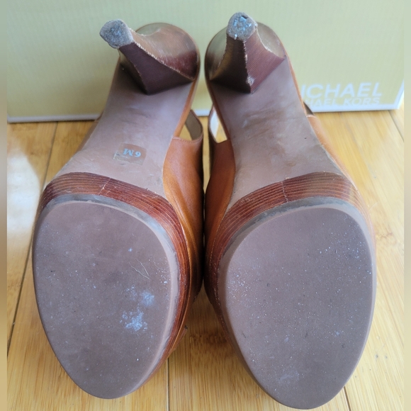 Michael Kors Brown Leather Slingback Platform Heels - Picture 5 of 11